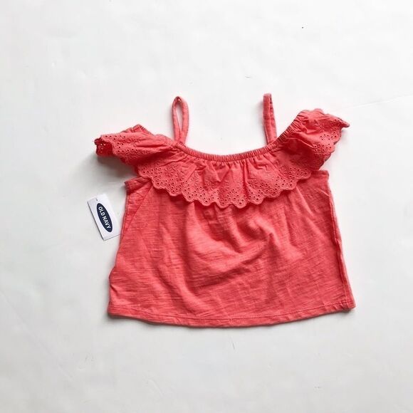 Old Navy NWT coral eyelet cold shoulder top 18-24m - Picture 4 of 4